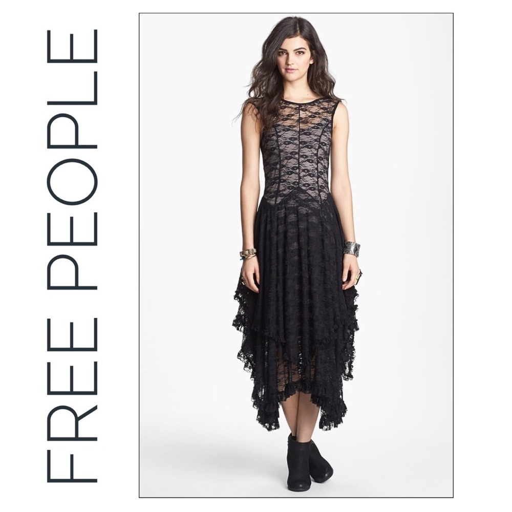 Free People Black French Court Lace Slip